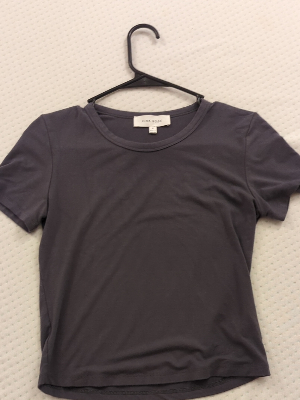 Pink Rose Women's Short Sleeve Crew Tee in Charcoal Gray